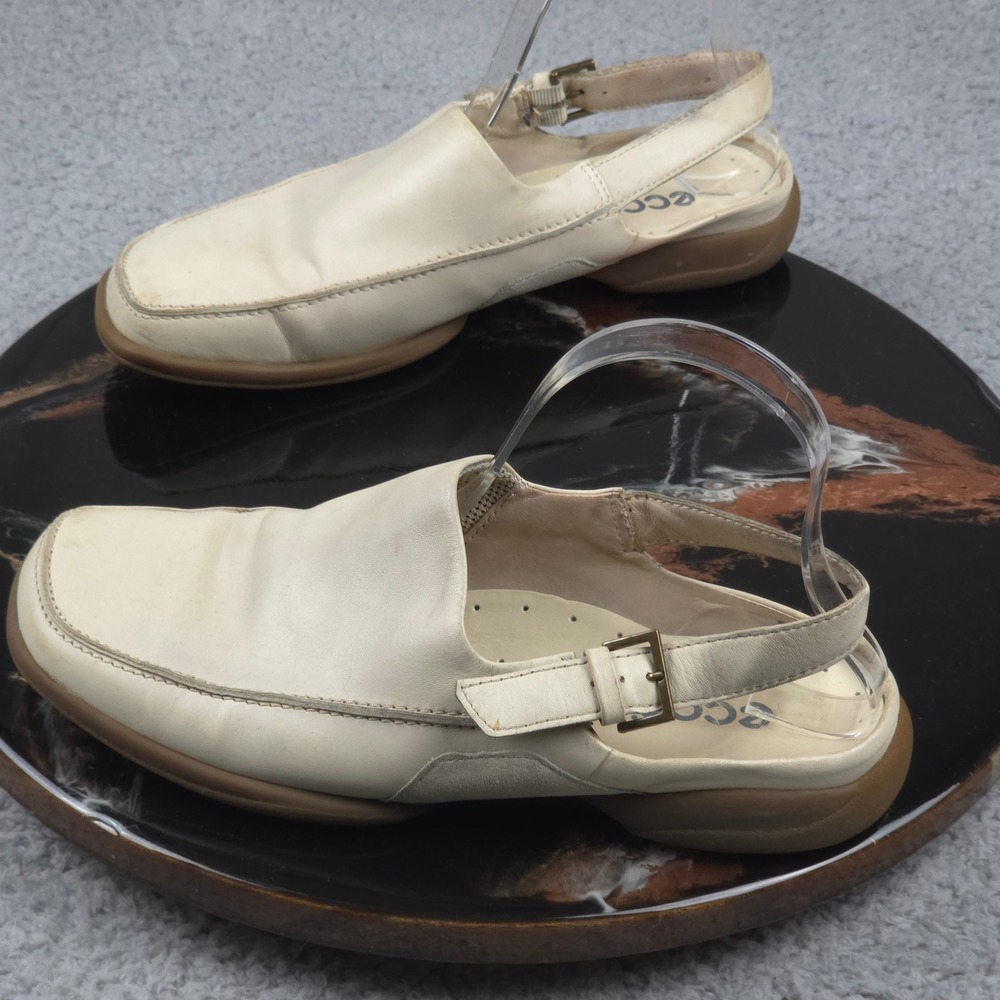 ECCO Leather‎ Slingback Clogs Comfort Casual Shoes Neutral Beige Size 6